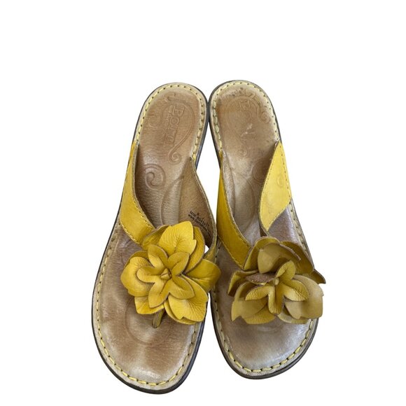 Born Womens Yellow Leather Floral 2.5" Wedge Sandals Size 8/39 SKU 8369 - Picture 10 of 13